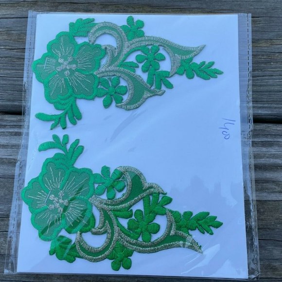 Green Embroidery Patches Craft Clothes Iron On Patches Set of 2 - Picture 2 of 9